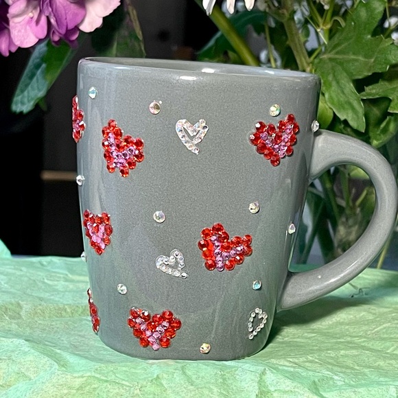 Coffee tea Gray bling rhinestone mug Handcrafted New - Picture 6 of 6